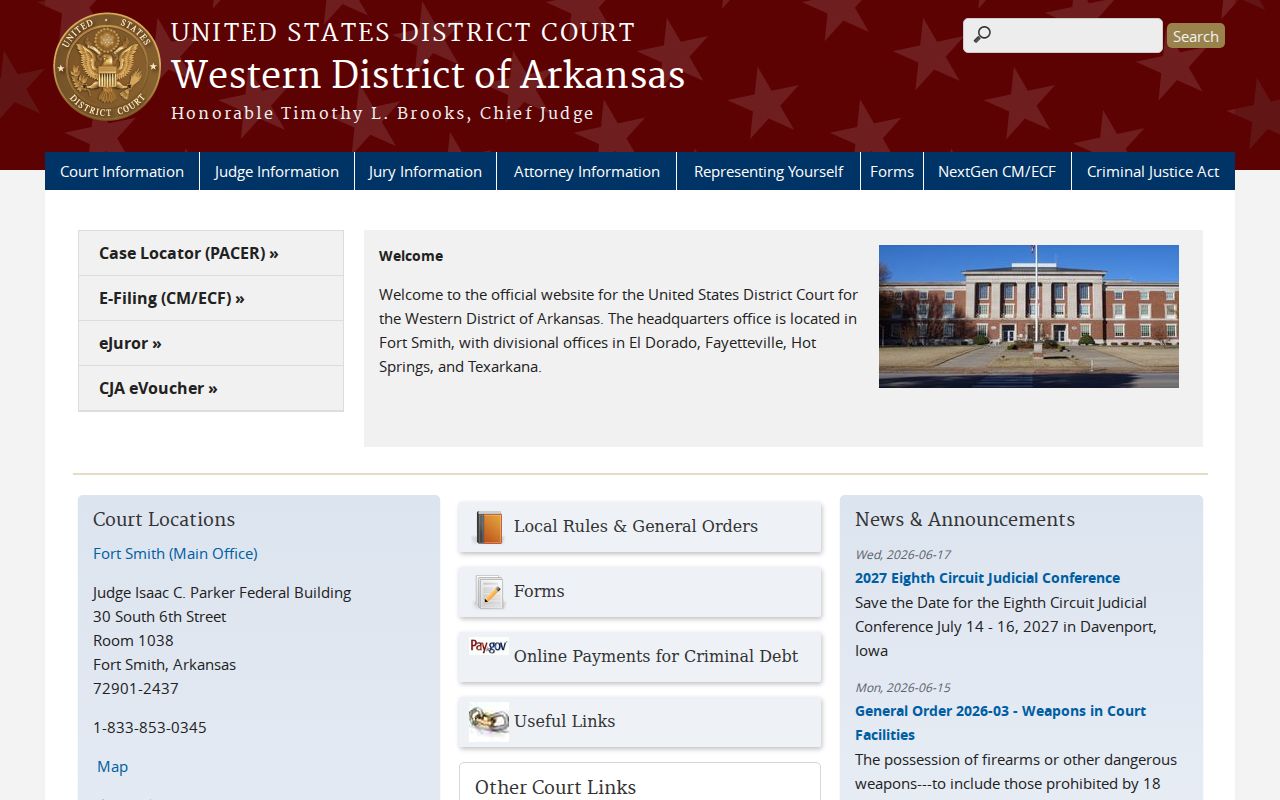 United States District Court for the Western District of Arkansas website