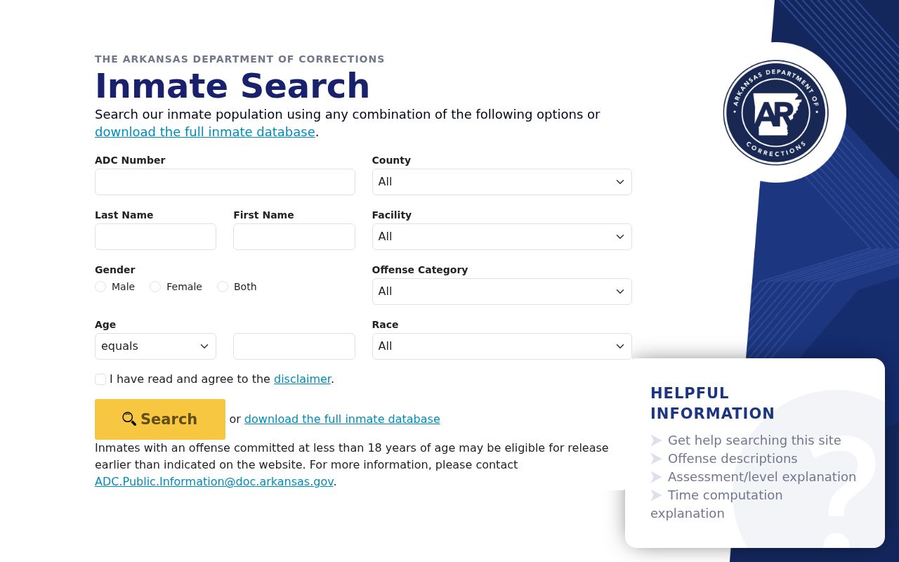 Little River County criminal custody Arkansas DOC inmate search