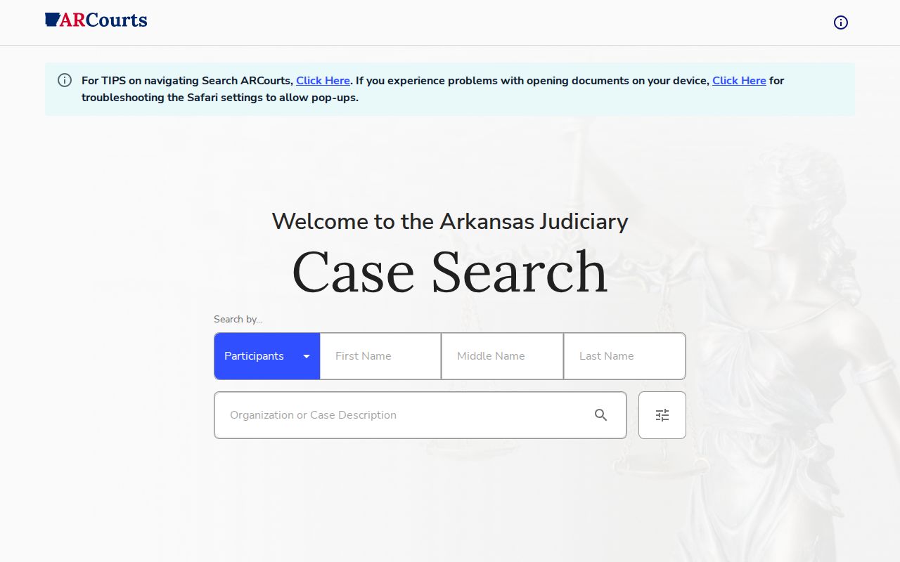 Little River County criminal court records Search ARCourts interface