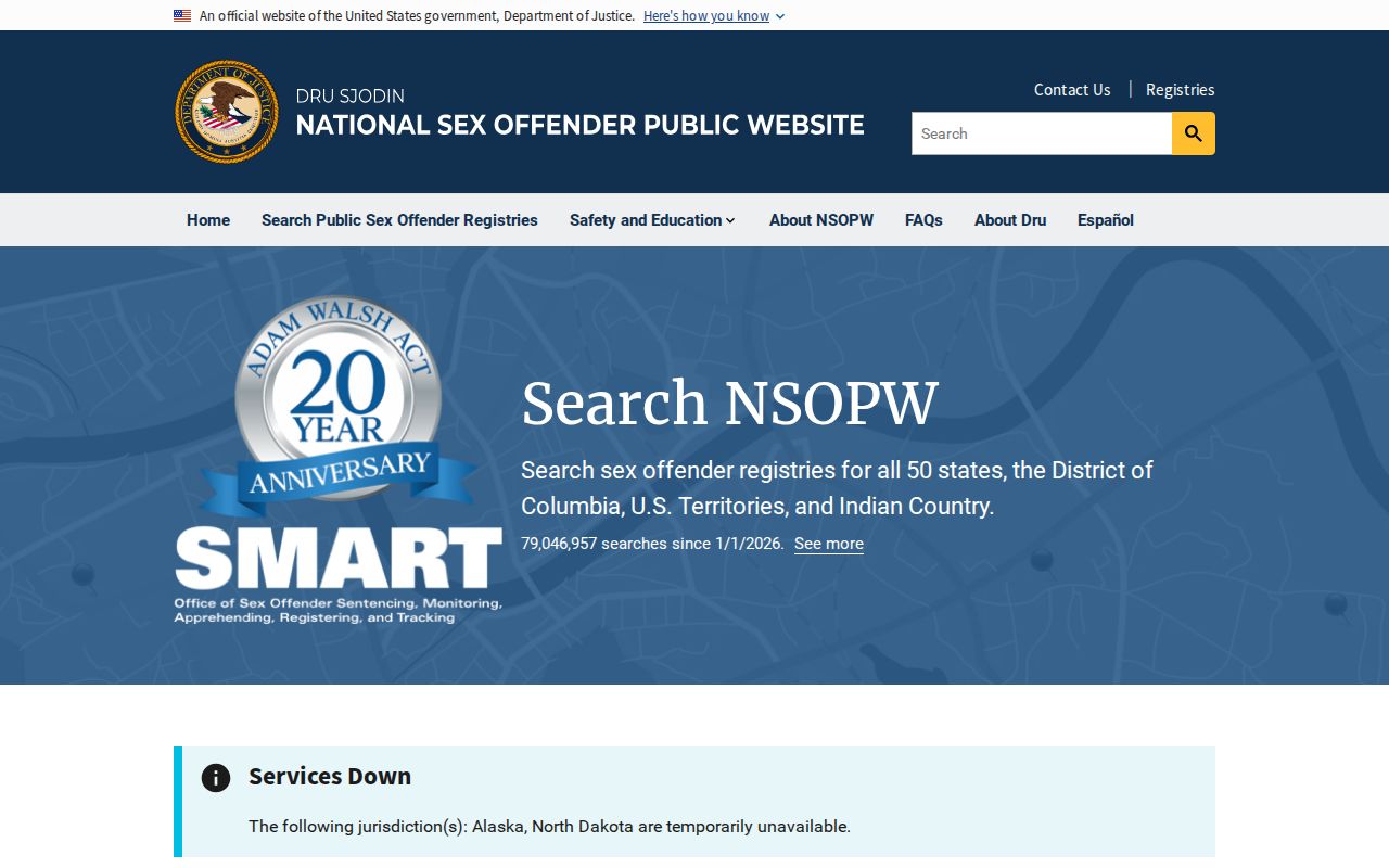 Dru Sjodin National Sex Offender Public Website search page